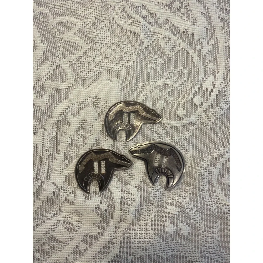 3 Vintage Southwest Style Stamped Metal Medicine Bear Conchos Supply Lot Tribal